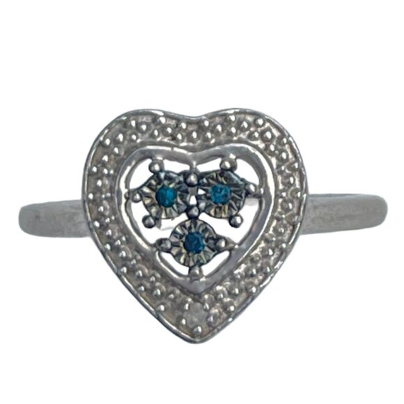 Treated Blue Diamond Ring - Sterling Silver - Size 7.5 - Picture 1 of 2